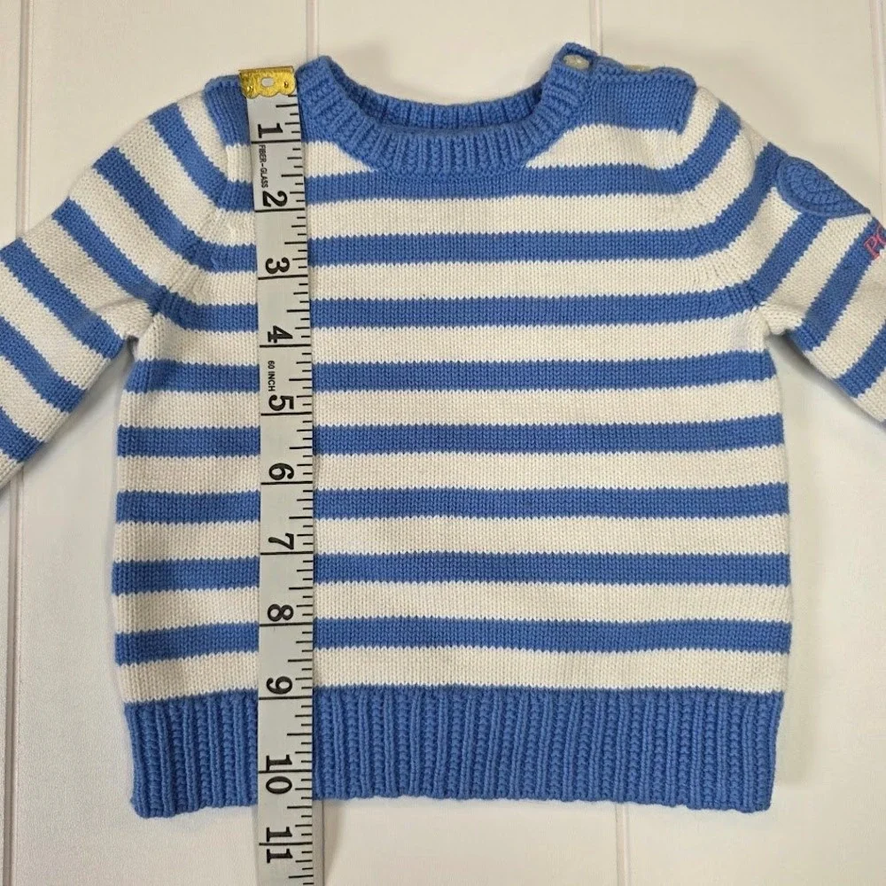 Ralph Lauren Size 6M‎ Baby Girls Blue White Stripe Cotton Sweater Heart Patch
